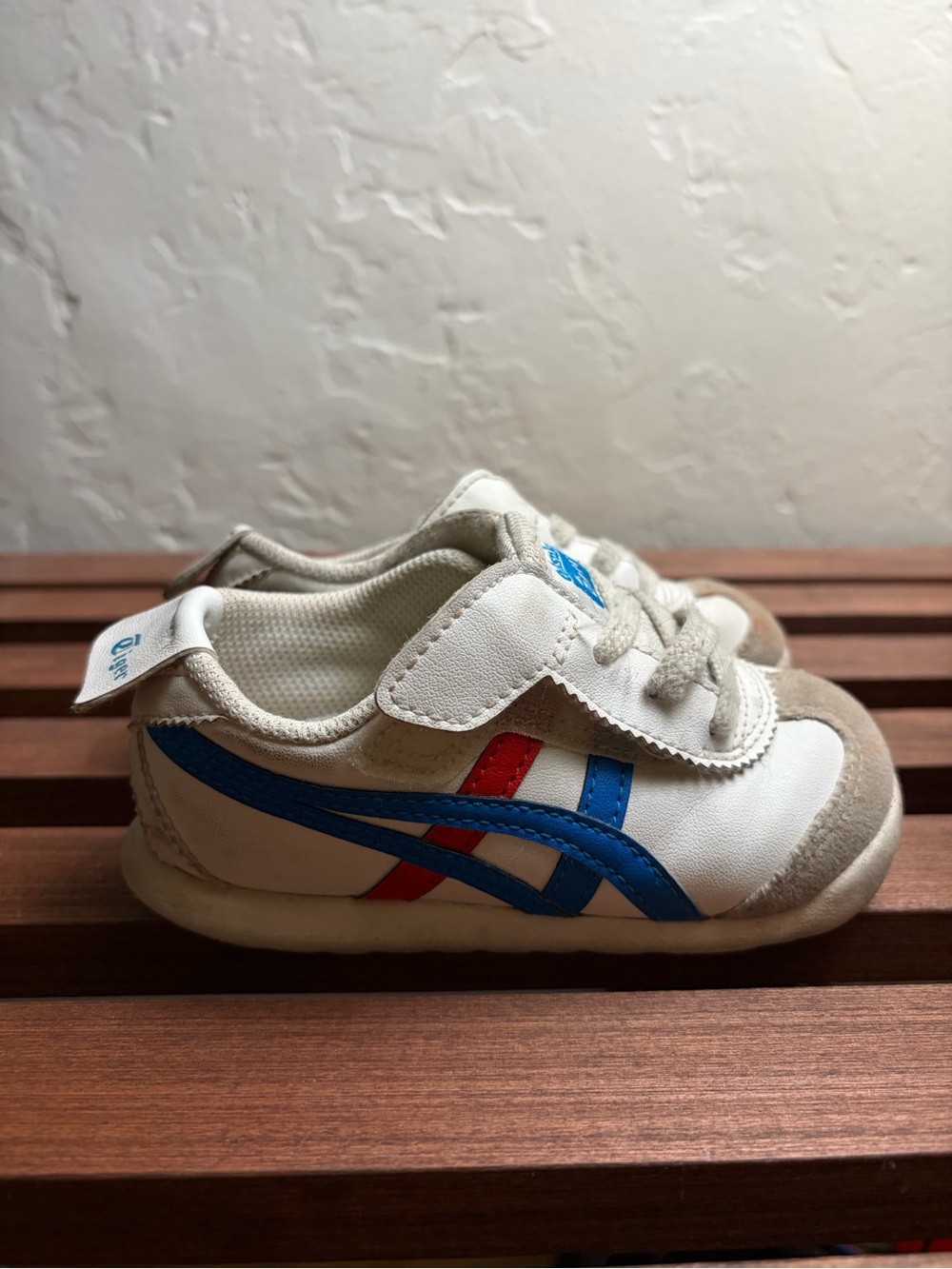 Onitsuka Tiger by Asics Kids White Sneakers with Blue & Red Stripes